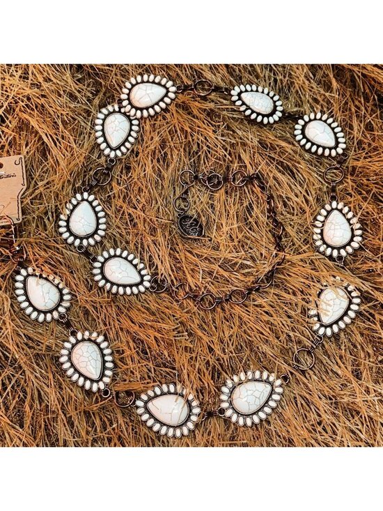 Turquoise Western Concho Chain Belt for Women | Adjustable Boho Cowgirl Body main image 6